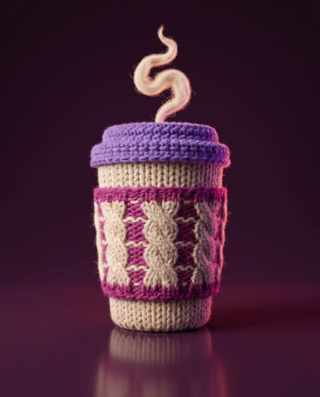 A knitted takeaway coffee cup