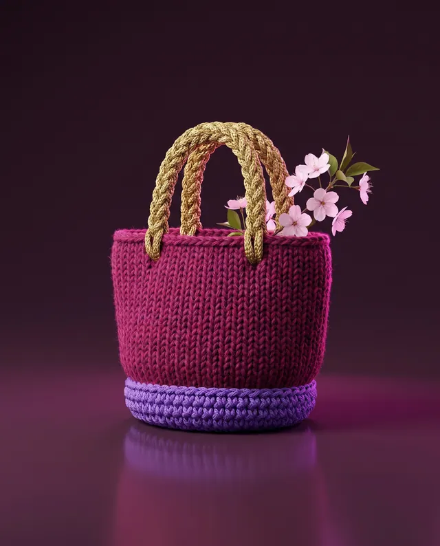 A knitted shopping bag with blossom