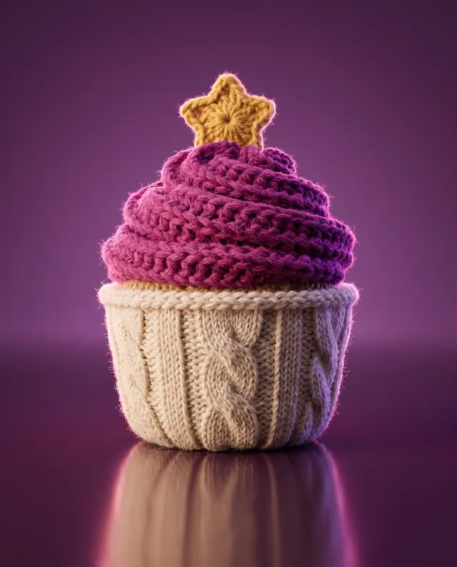 A cupcake knitted from wool