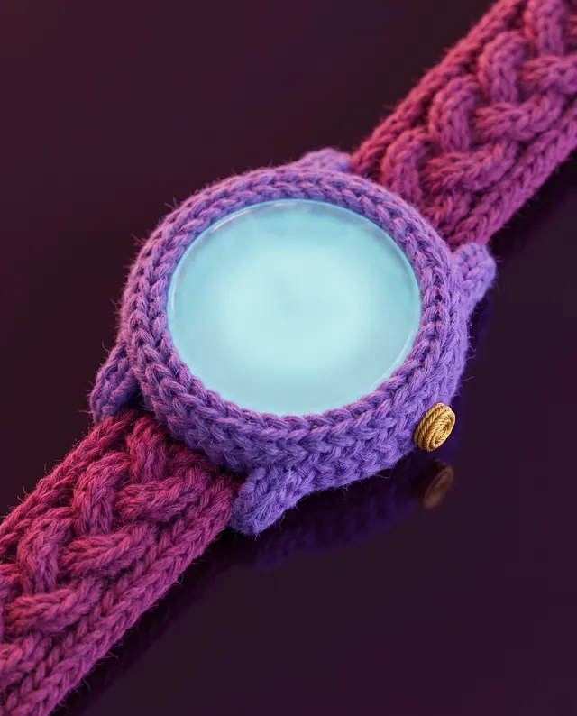 A wristwatch knitted from wool