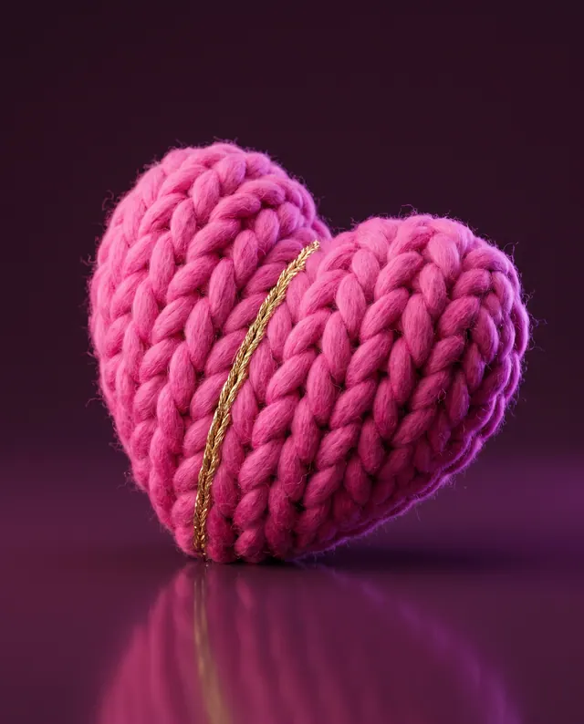 A heart knitted from pink wool